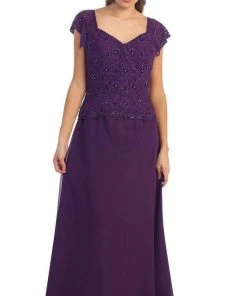 Formal Gowns May Queen - MQ993 Cap Sleeve Beaded Lace Bodice Long Evening Dress 16 Formal Gowns May Queen - MQ993 Cap Sleeve Beaded Lace Bodice Long Evening Dress