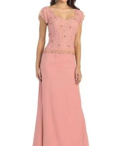 Formal Gowns May Queen - MQ993 Cap Sleeve Beaded Lace Bodice Long Evening Dress 18 Formal Gowns May Queen - MQ993 Cap Sleeve Beaded Lace Bodice Long Evening Dress