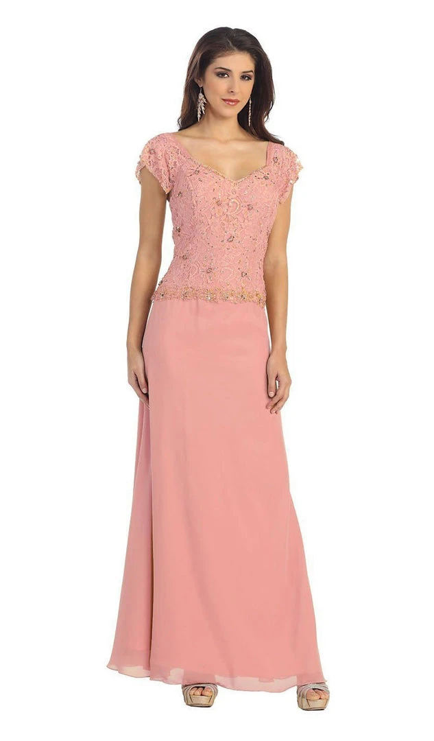 Formal Gowns May Queen - MQ993 Cap Sleeve Beaded Lace Bodice Long Evening Dress 9 Formal Gowns May Queen - MQ993 Cap Sleeve Beaded Lace Bodice Long Evening Dress