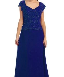Formal Gowns May Queen - MQ993 Cap Sleeve Beaded Lace Bodice Long Evening Dress 20 Formal Gowns May Queen - MQ993 Cap Sleeve Beaded Lace Bodice Long Evening Dress