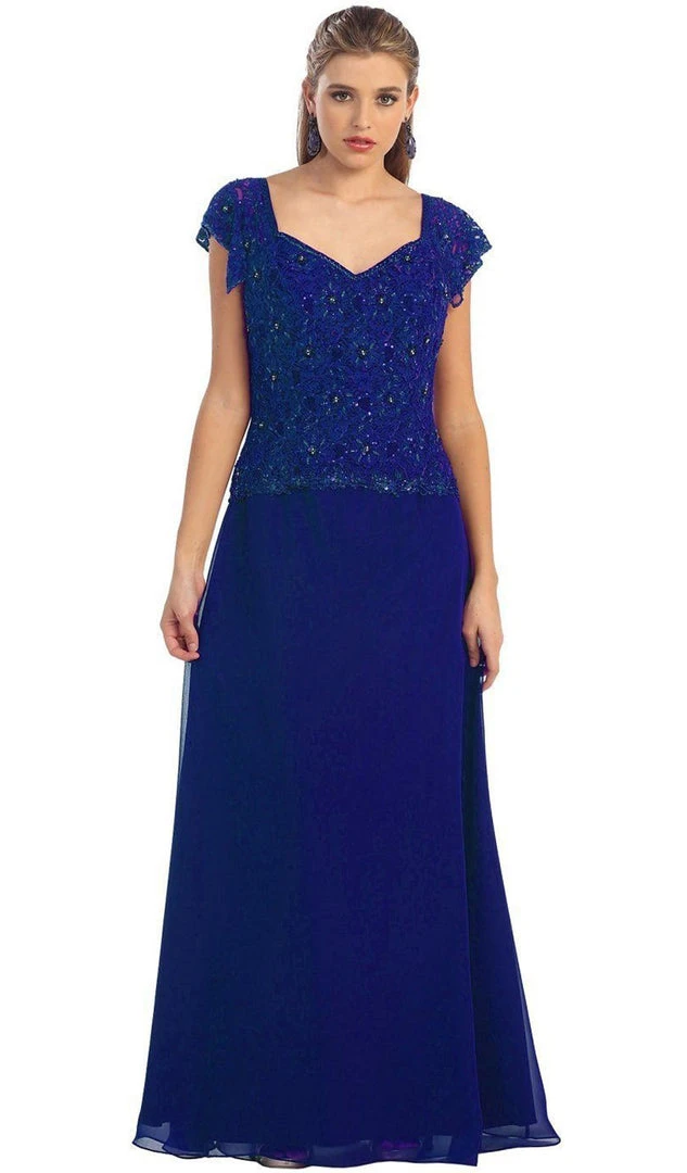 Formal Gowns May Queen - MQ993 Cap Sleeve Beaded Lace Bodice Long Evening Dress 11 Formal Gowns May Queen - MQ993 Cap Sleeve Beaded Lace Bodice Long Evening Dress