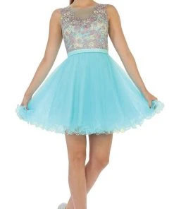 May Queen - Multi-Colored Sheer Bateau A-line Cocktail Dress