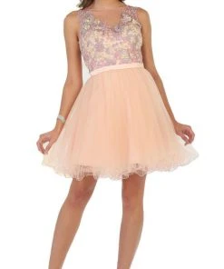 May Queen - Multi-Colored Sheer Bateau A-line Cocktail Dress