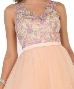 May Queen - Multi-Colored Sheer Bateau A-line Cocktail Dress