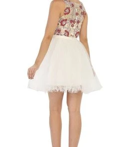 May Queen - Multi-Colored Sheer Bateau A-line Cocktail Dress