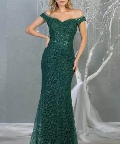May Queen - Off Shoulder Sequin Evening Dress RQ7879 - 1 Pc Champagne/ Gold In Size 20 Available Formal Gowns