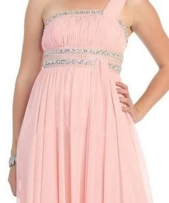 May Queen - One Shoulder Strap Bejeweled Chiffon Dress MQ748 Formal Gowns