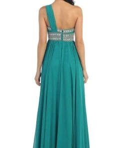 May Queen - One Shoulder Strap Bejeweled Chiffon Dress MQ748 Formal Gowns