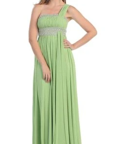 May Queen - One Shoulder Strap Bejeweled Chiffon Dress MQ748 Formal Gowns