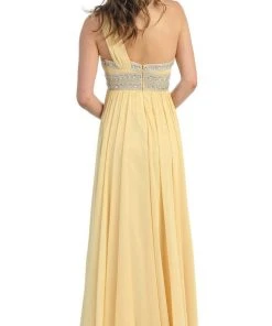 May Queen - One Shoulder Strap Bejeweled Chiffon Dress MQ748 Formal Gowns