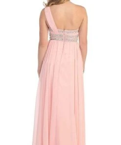 May Queen - One Shoulder Strap Bejeweled Chiffon Dress MQ748 Formal Gowns