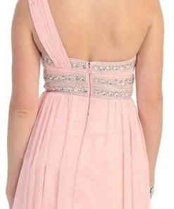 May Queen - One Shoulder Strap Bejeweled Chiffon Dress MQ748 Formal Gowns