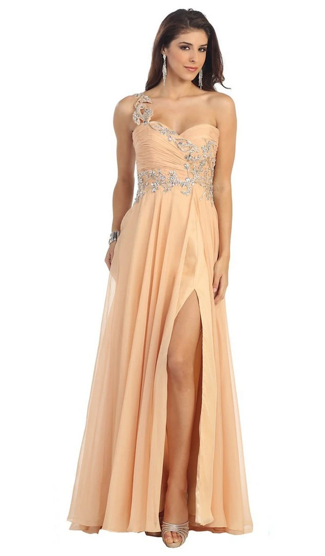 May Queen - One Shoulder Strap Sequined Formal Dress With High Front Slit Formal Gowns 3 May Queen - One Shoulder Strap Sequined Formal Dress With High Front Slit Formal Gowns