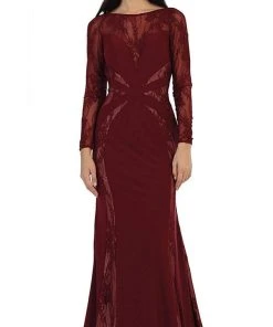 May Queen - Paneled Sheer Lace Sheath Long Evening Gown