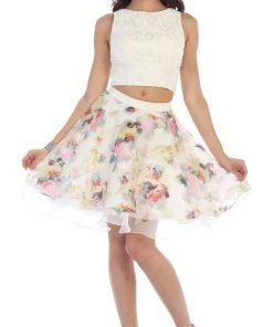 Cocktail Dresses May Queen - Pearl Embellished Two-Piece Cocktail Dress