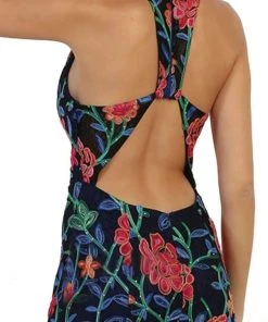 May Queen - Plunging V-neck Floral Sheath Evening Gown Formal Gowns 9 May Queen - Plunging V-neck Floral Sheath Evening Gown Formal Gowns