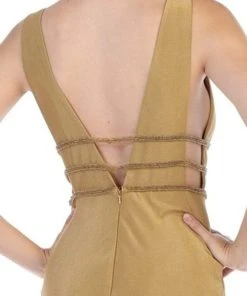 Formal Gowns May Queen - Plunging V-Neck Sleeveless Trumpet Evening Dress MQ1582 - 1 Pc Gold In Size 6 Available