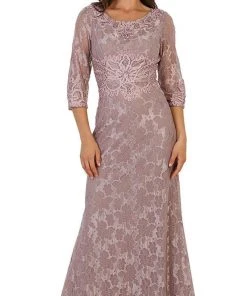 May Queen - Quarter Length Sleeve Lace Evening Dress