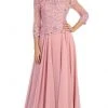May Queen - Quarter Sleeve Lacy Chiffon Evening Gown MQ1279 - 1 Pc Dusty Rose In Size M Available