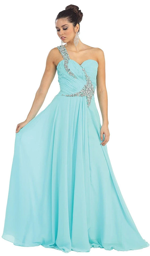 May Queen - Rhinestone Embellished Pleated Evening Gown Formal Gowns 3 May Queen - Rhinestone Embellished Pleated Evening Gown Formal Gowns