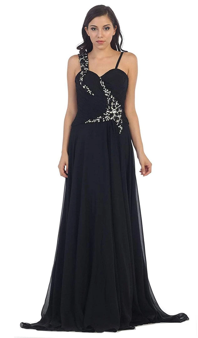 May Queen - Rhinestone Embellished Pleated Evening Gown Formal Gowns 5 May Queen - Rhinestone Embellished Pleated Evening Gown Formal Gowns