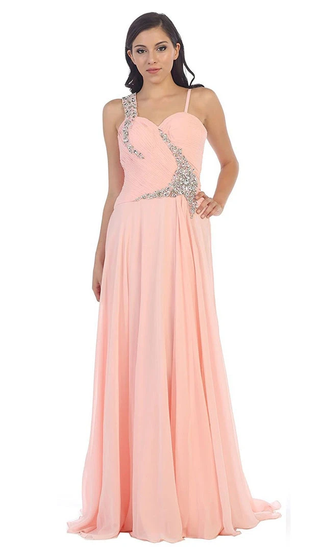 May Queen - Rhinestone Embellished Pleated Evening Gown Formal Gowns 8 May Queen - Rhinestone Embellished Pleated Evening Gown Formal Gowns