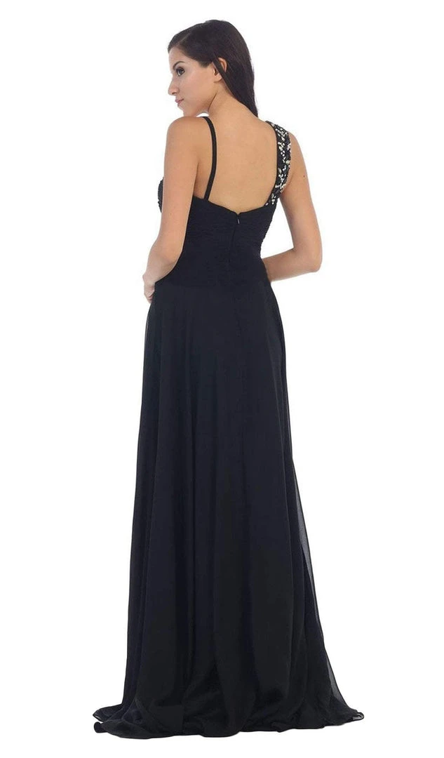 May Queen - Rhinestone Embellished Pleated Evening Gown Formal Gowns 6 May Queen - Rhinestone Embellished Pleated Evening Gown Formal Gowns