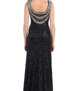 Formal Gowns May Queen - RQ-7209 Sequined V-neck Sheath Evening Gown
