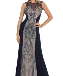 May Queen - RQ-7333 Sleeveless Beaded Color Block Evening Gown