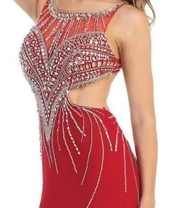 May Queen - RQ-7334 Bejeweled Scoop Sheath Evening Dress