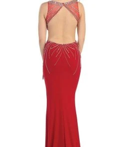 May Queen - RQ-7334 Bejeweled Scoop Sheath Evening Dress