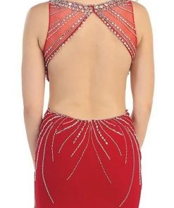 May Queen - RQ-7334 Bejeweled Scoop Sheath Evening Dress