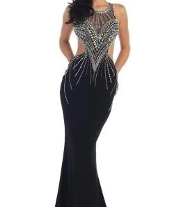 May Queen - RQ-7334 Bejeweled Scoop Sheath Evening Dress