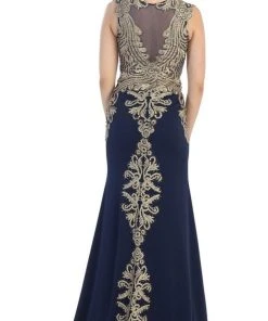 May Queen - RQ-7436 Gilded Sheer Jewel Sheath Evening Dress 15 May Queen - RQ-7436 Gilded Sheer Jewel Sheath Evening Dress