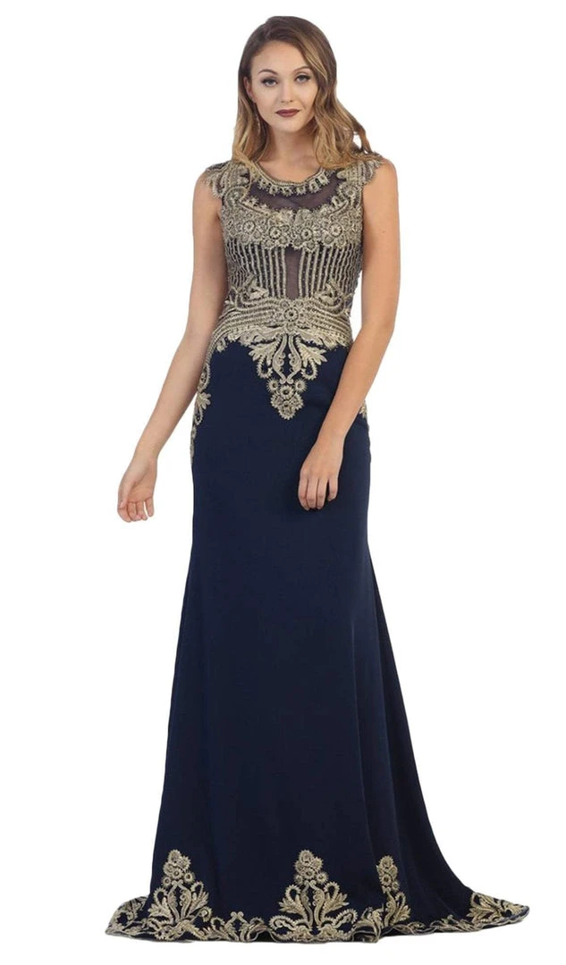 May Queen - RQ-7436 Gilded Sheer Jewel Sheath Evening Dress 3 May Queen - RQ-7436 Gilded Sheer Jewel Sheath Evening Dress