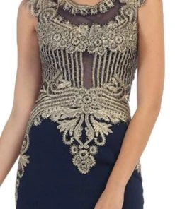 May Queen - RQ-7436 Gilded Sheer Jewel Sheath Evening Dress 11 May Queen - RQ-7436 Gilded Sheer Jewel Sheath Evening Dress