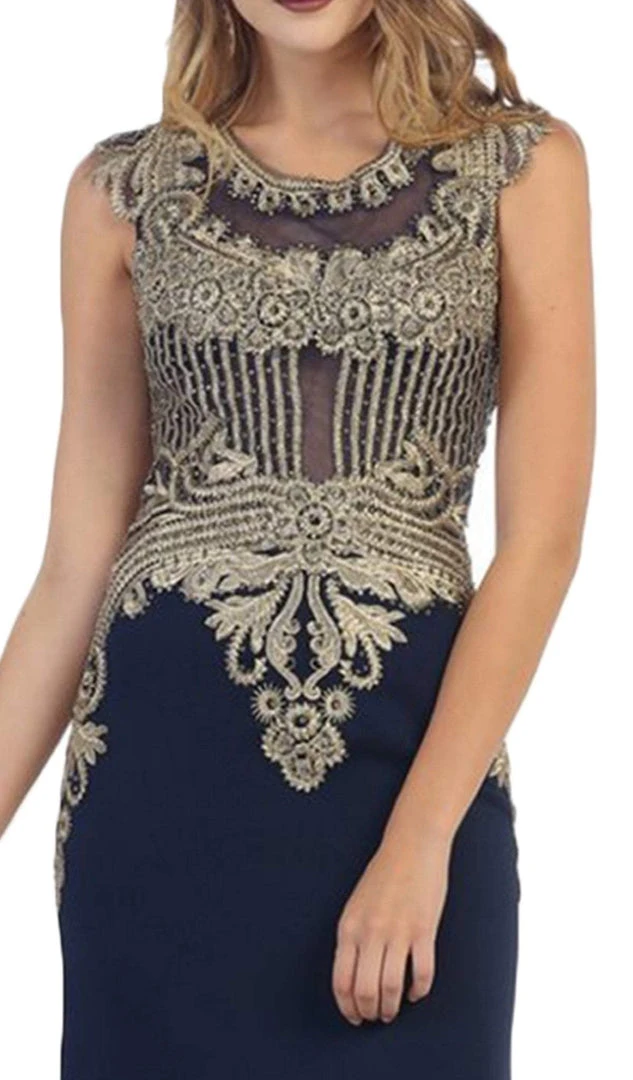 May Queen - RQ-7436 Gilded Sheer Jewel Sheath Evening Dress 4 May Queen - RQ-7436 Gilded Sheer Jewel Sheath Evening Dress