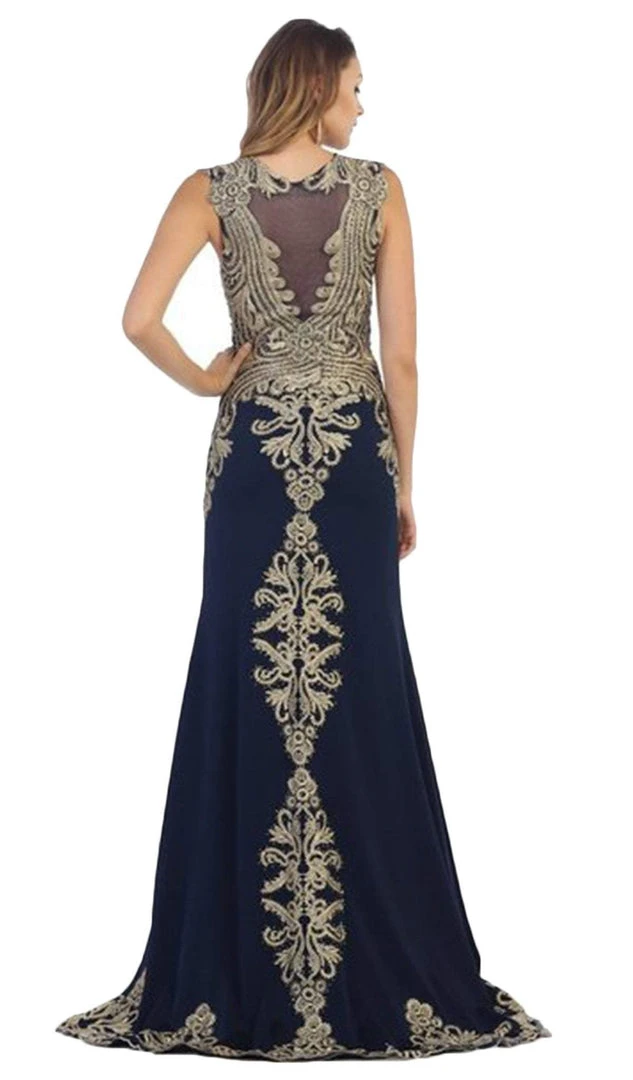 May Queen - RQ-7436 Gilded Sheer Jewel Sheath Evening Dress 5 May Queen - RQ-7436 Gilded Sheer Jewel Sheath Evening Dress