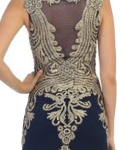 May Queen - RQ-7436 Gilded Sheer Jewel Sheath Evening Dress 13 May Queen - RQ-7436 Gilded Sheer Jewel Sheath Evening Dress