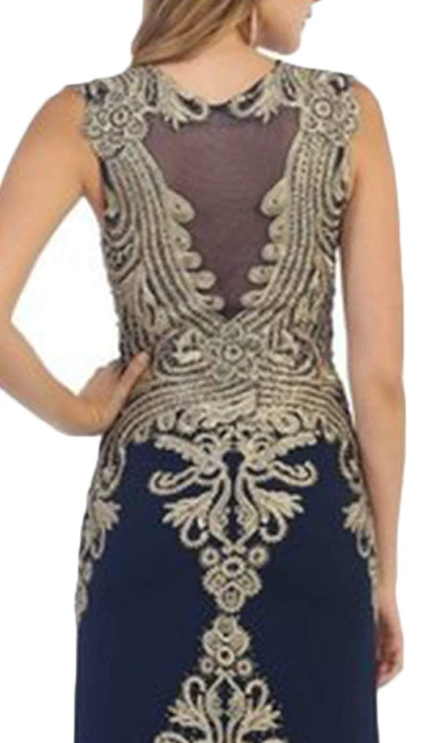 May Queen - RQ-7436 Gilded Sheer Jewel Sheath Evening Dress 6 May Queen - RQ-7436 Gilded Sheer Jewel Sheath Evening Dress