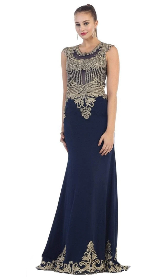 May Queen - RQ-7436 Gilded Sheer Jewel Sheath Evening Dress 7 May Queen - RQ-7436 Gilded Sheer Jewel Sheath Evening Dress