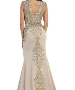 May Queen - RQ-7436 Gilded Sheer Jewel Sheath Evening Dress 17 May Queen - RQ-7436 Gilded Sheer Jewel Sheath Evening Dress