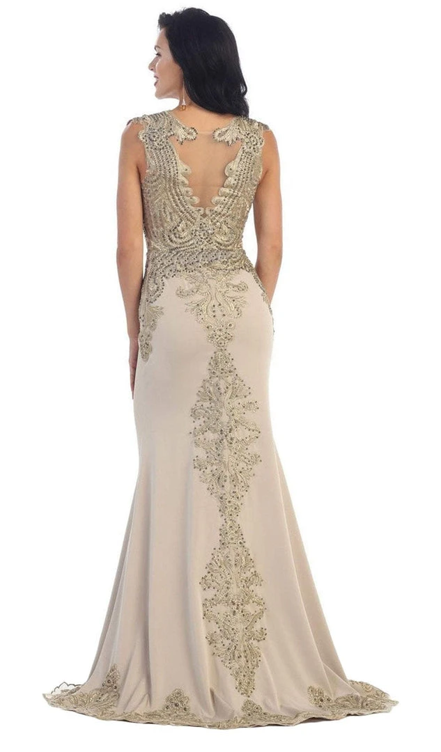 May Queen - RQ-7436 Gilded Sheer Jewel Sheath Evening Dress 10 May Queen - RQ-7436 Gilded Sheer Jewel Sheath Evening Dress
