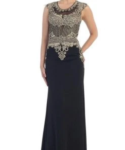 May Queen - RQ-7437 Embellished Illusion Jewel Sheath Evening Dress