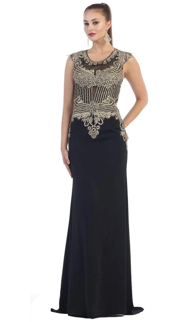 May Queen - RQ-7437 Embellished Illusion Jewel Sheath Evening Dress 3 May Queen - RQ-7437 Embellished Illusion Jewel Sheath Evening Dress