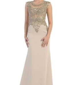 May Queen - RQ-7437 Embellished Illusion Jewel Sheath Evening Dress 10 May Queen - RQ-7437 Embellished Illusion Jewel Sheath Evening Dress