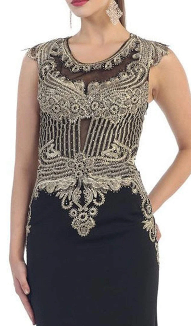 May Queen - RQ-7437 Embellished Illusion Jewel Sheath Evening Dress 4 May Queen - RQ-7437 Embellished Illusion Jewel Sheath Evening Dress