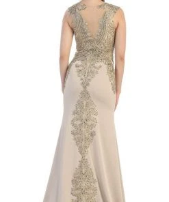 May Queen - RQ-7437 Embellished Illusion Jewel Sheath Evening Dress 11 May Queen - RQ-7437 Embellished Illusion Jewel Sheath Evening Dress