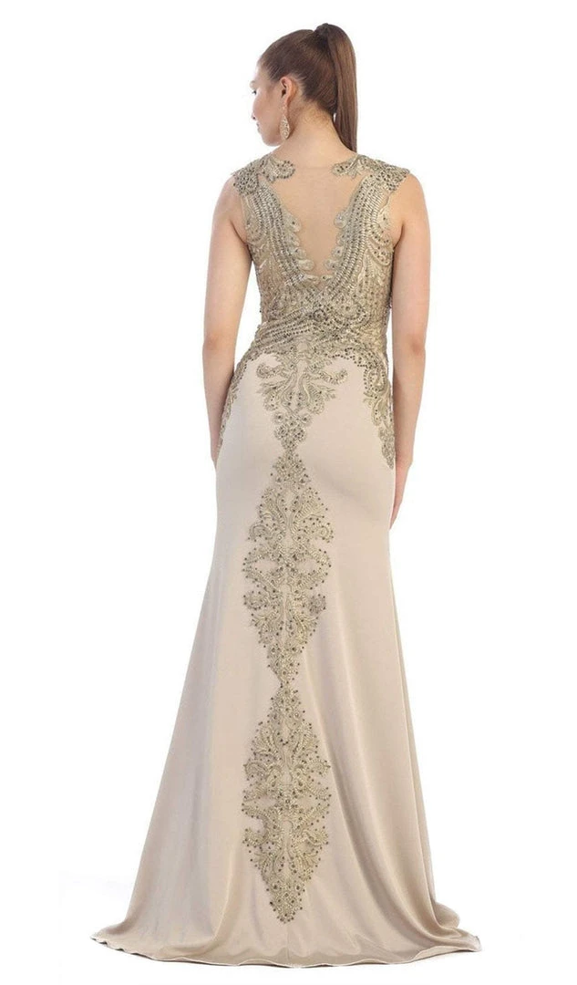 May Queen - RQ-7437 Embellished Illusion Jewel Sheath Evening Dress 7 May Queen - RQ-7437 Embellished Illusion Jewel Sheath Evening Dress
