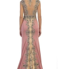 May Queen - RQ-7440 Embellished Queen Anne Sheath Evening Dress Formal Gowns 19 May Queen - RQ-7440 Embellished Queen Anne Sheath Evening Dress Formal Gowns